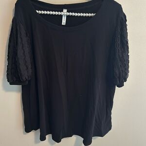 Emerald Black Top with Puff Sleeves. Size 2X